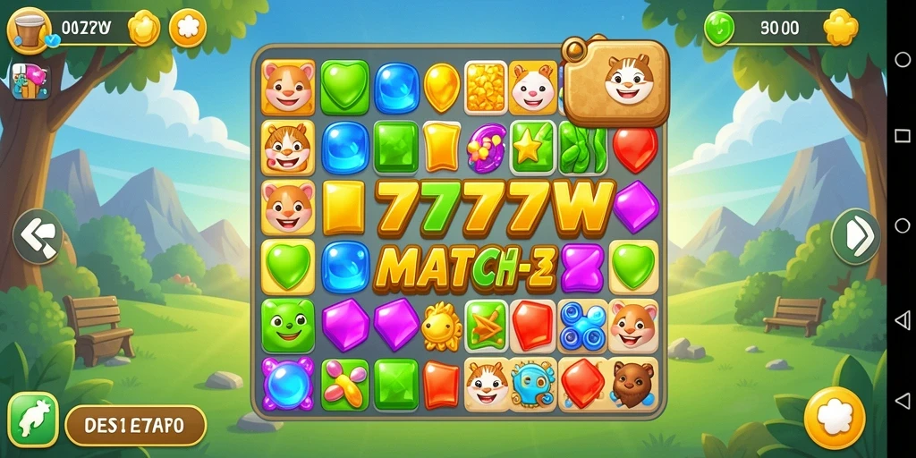 Screenshot gameplay 7777W yang menampilkan keseruan Match-3.