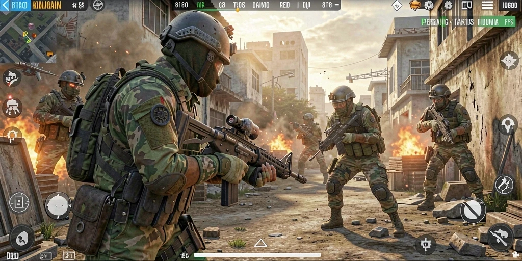 Screenshot gameplay 8180 dengan aksi menembak yang intens.
