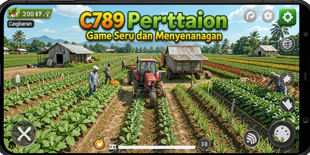 Screenshot gameplay menunjukkan kebun yang indah dengan berbagai tanaman.