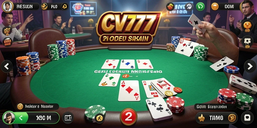 Screenshot gameplay CV777 yang menampilkan aksi kartu poker.