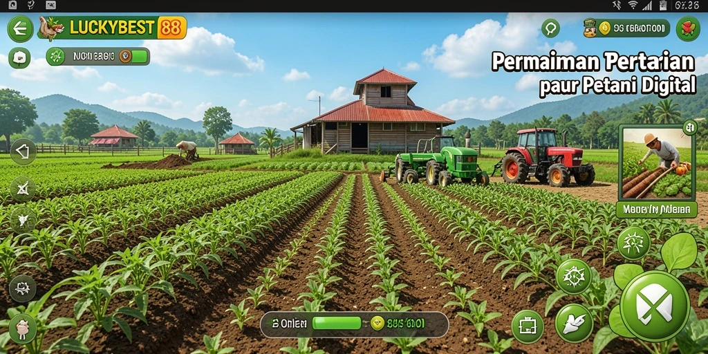 Tampilan gameplay LUCKYBEST88 dengan ladang hijau yang subur.