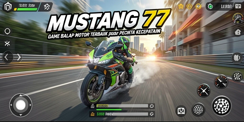Tampilan screenshot <strong>MUSTANG77</strong> menampilkan aksi balapan motor yang seru dan mendebarkan.