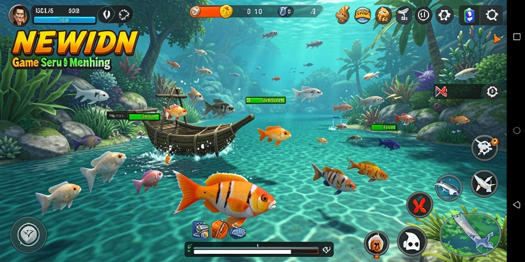 Screenshot gameplay NEWIDN menampilkan aksi memancing yang mendebarkan.