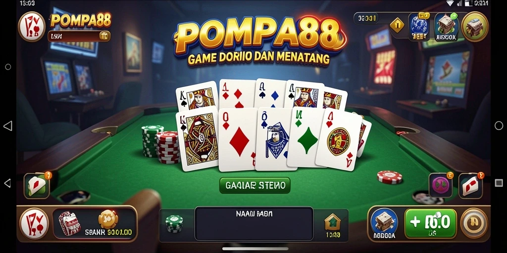Screenshot utama POMPA88 memperlihatkan gameplay seru permainan Domino.