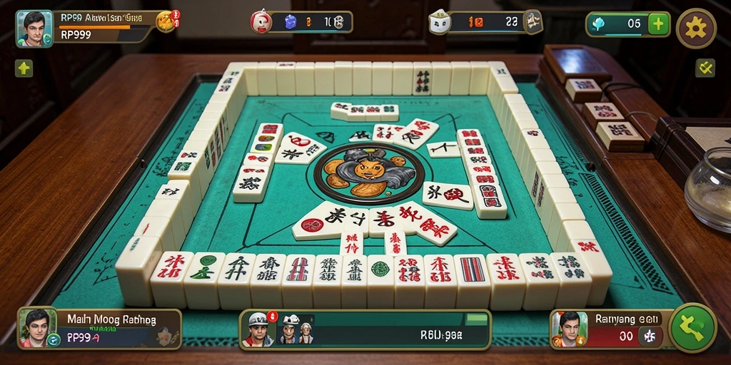 Screenshot gameplay RP99 menampilkan suasana bermain Mahjong yang seru.
