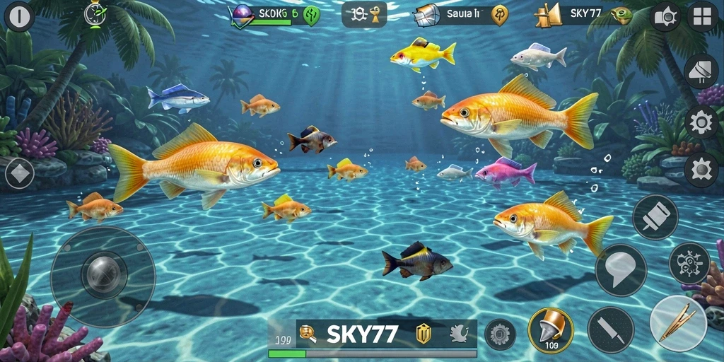 Screenshot gameplay SKY77 menampilkan keseruan Tembak Ikan.