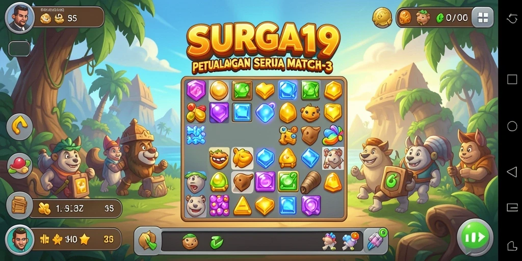 Tangkapan layar gameplay SURGA19 menampilkan kombinasi match-3 yang menarik.